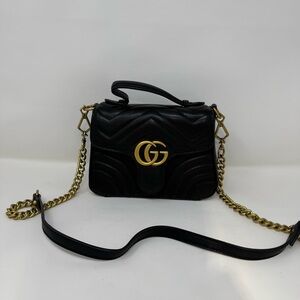 Gucci GG Marmont Mini Top Handle Bag Black Leather